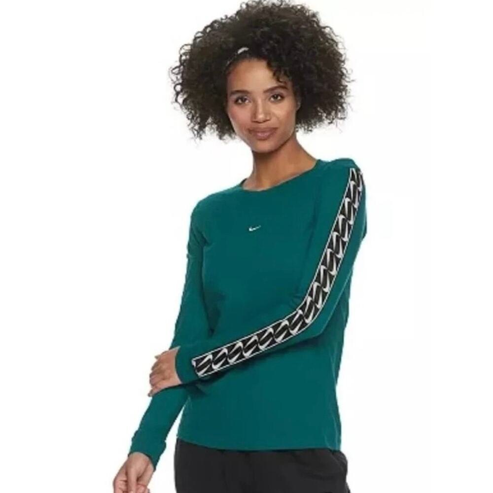 Nike Dark Teal Black White Blue Long Sleeve Gym Yoga Shirt Top XS women’s logo